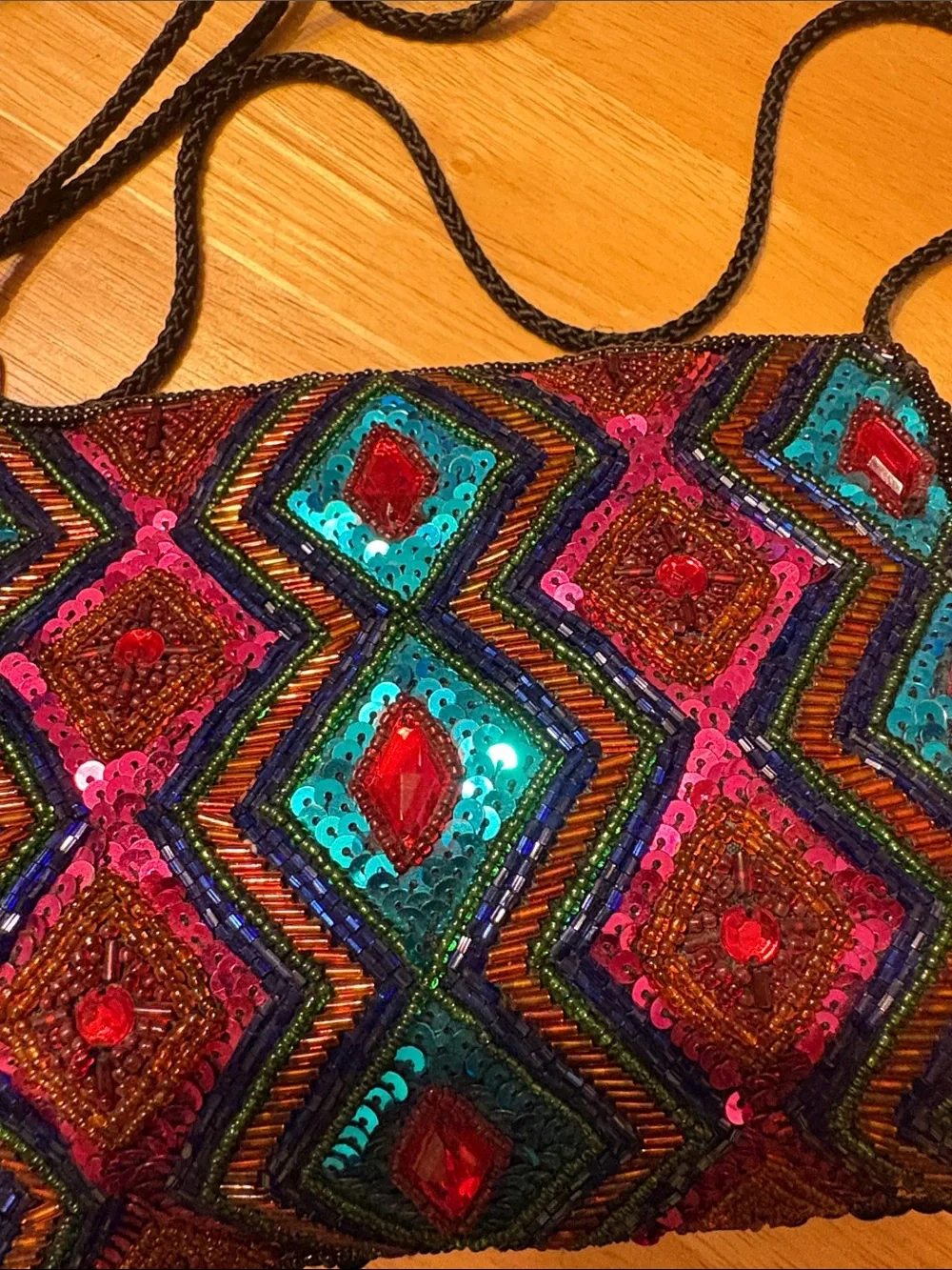 Beaded Multi-Color Geometric Crossbody Bag